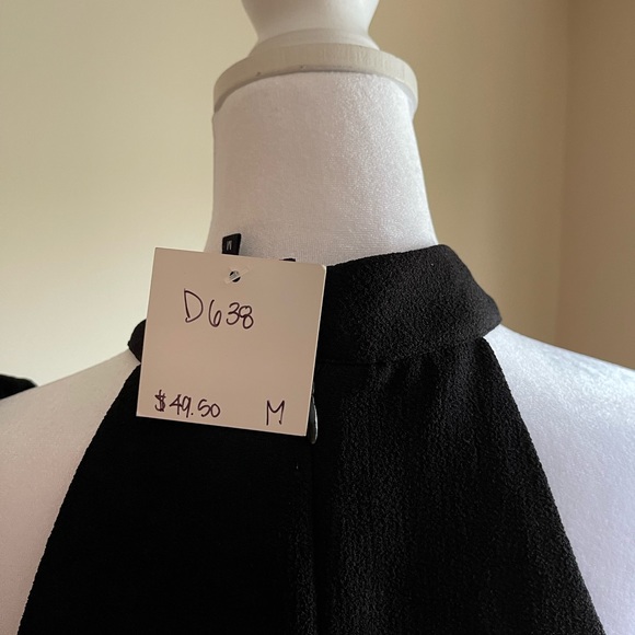 High Neck Black Dress with Off the Shoulder Sleeve S/M - Picture 3 of 8